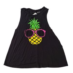 Rebellious One Pianapple Tank Top Women's Medium Black Light Cotton Used